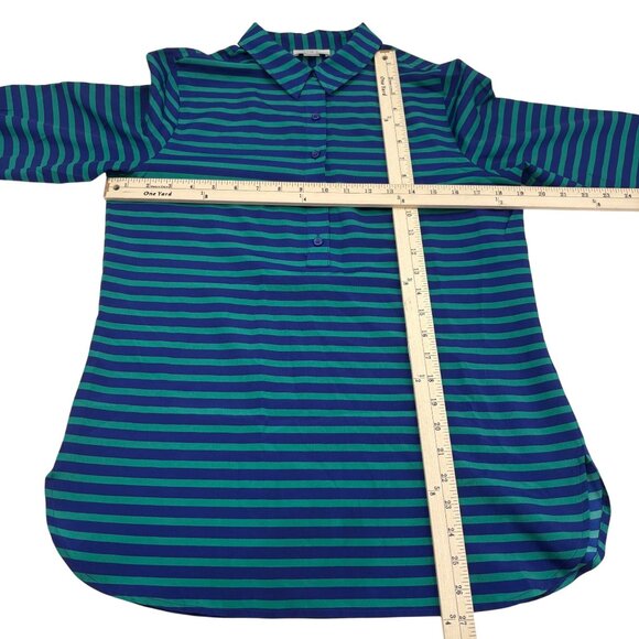 Loft Women's Small Blue & Green Striped Long Sleeve Shirt Blouse Career - Picture 4 of 5